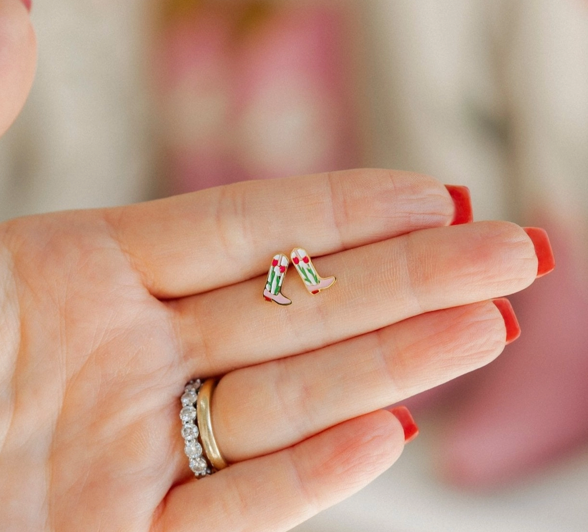 Screwback StudEarrings- Tulip Cowgirl Boot