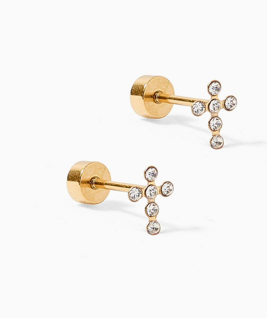 LinnyCo Screwback Stud Earrings - Clara Cross
