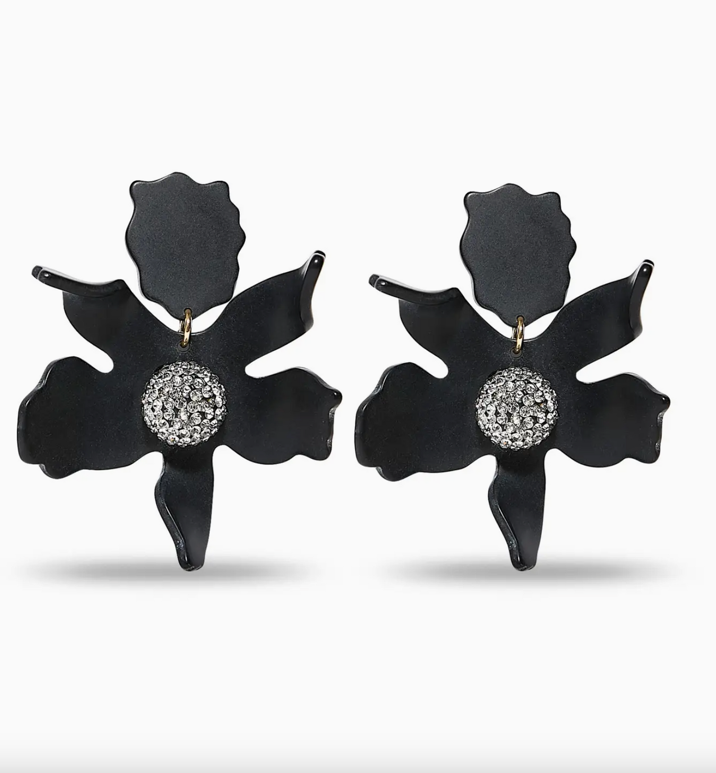 Lele Jet Crystal Lily Clip-On Earrings