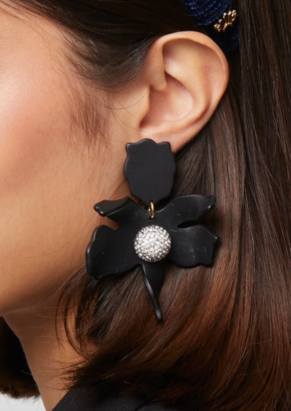 Lele Jet Crystal Lily Earrings