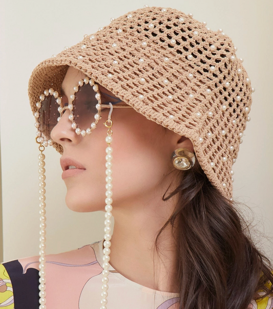 Lele Straw Pearl Bucket Hat