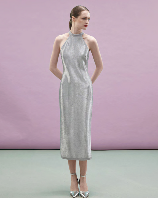 RVN Metallic Halter Dress
