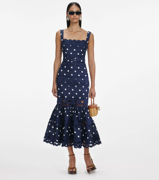 Self Portrait Linen Dot Dress