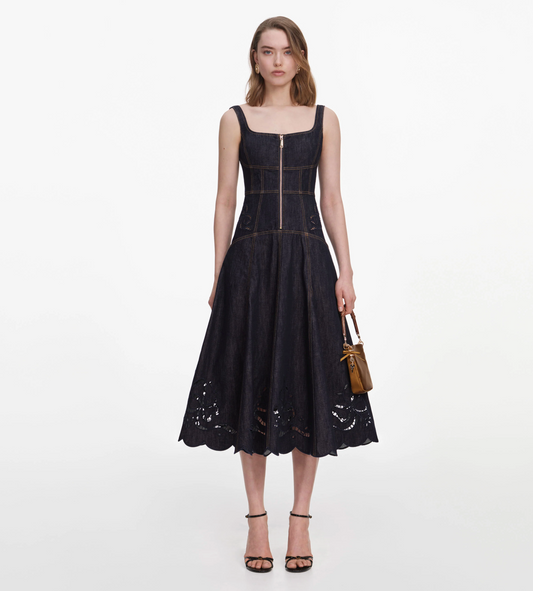Self Portrait Denim Bow Midi
