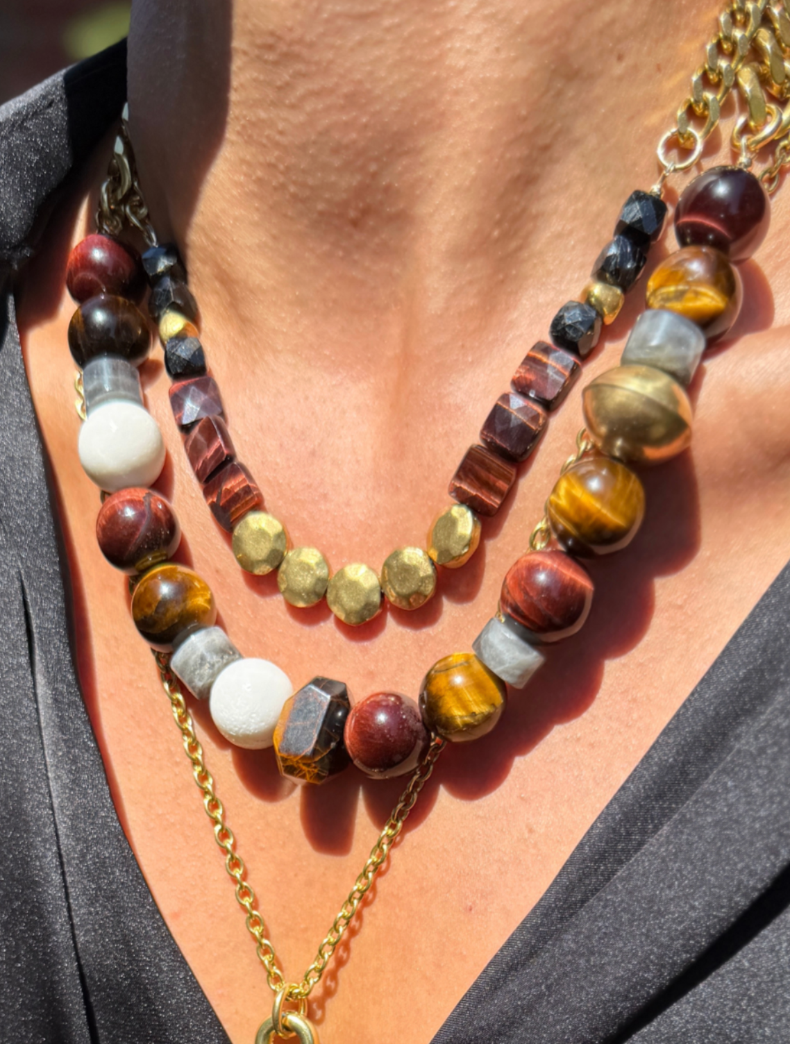 Rachel Nathan Red Tiger's Eye & Brass Sand Dollar