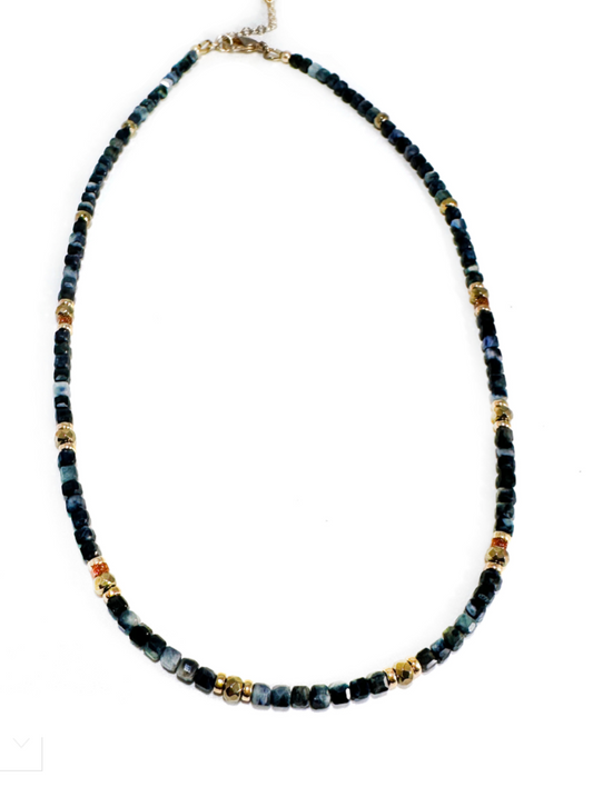 Rachel Nathan Mini Beaded Blue Sapphire & Pyrite