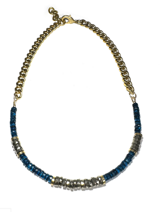 Rachel Nathan Blue Topaz & Pyrite Heishi