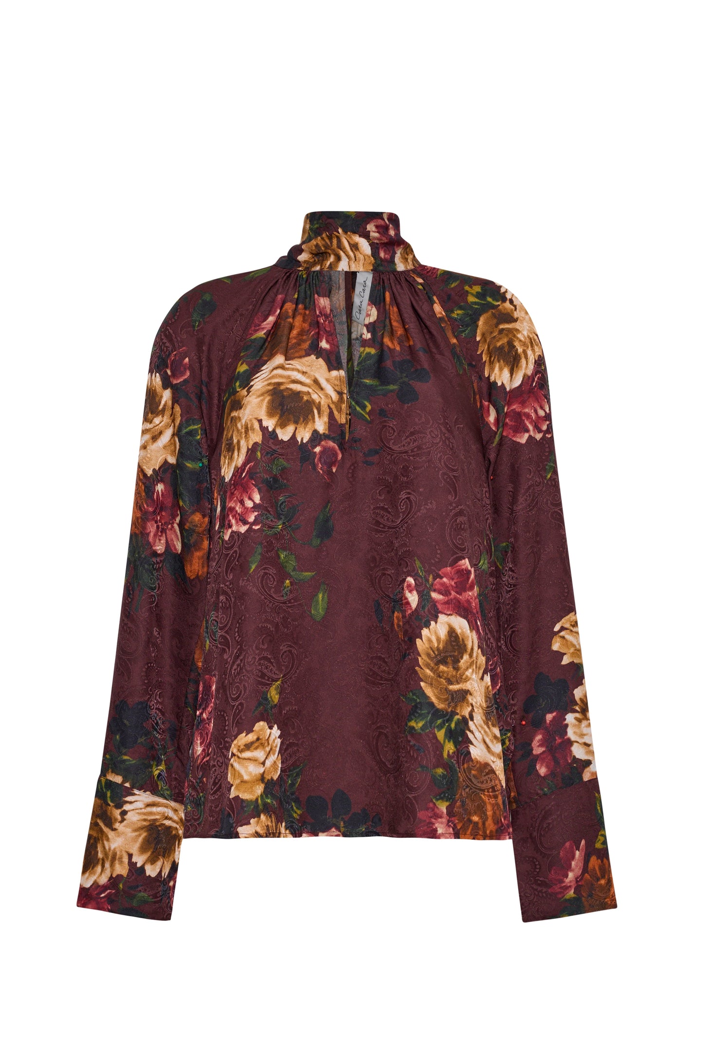 Cara Cara Sundance Blouse in Ariana Flora Merlot, front view