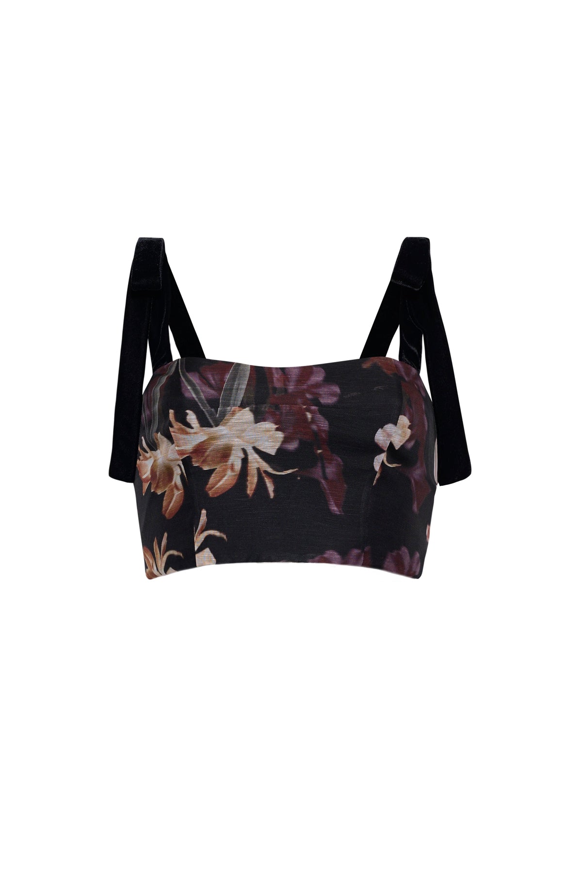Cara Cara Tira Top in Elysian Flora Black, front view