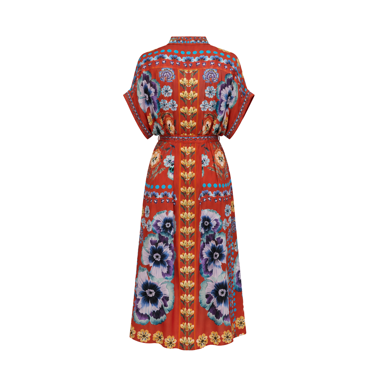 Carolina K Valerie Kaftan in Antique Floral Burnt Orange, back view
