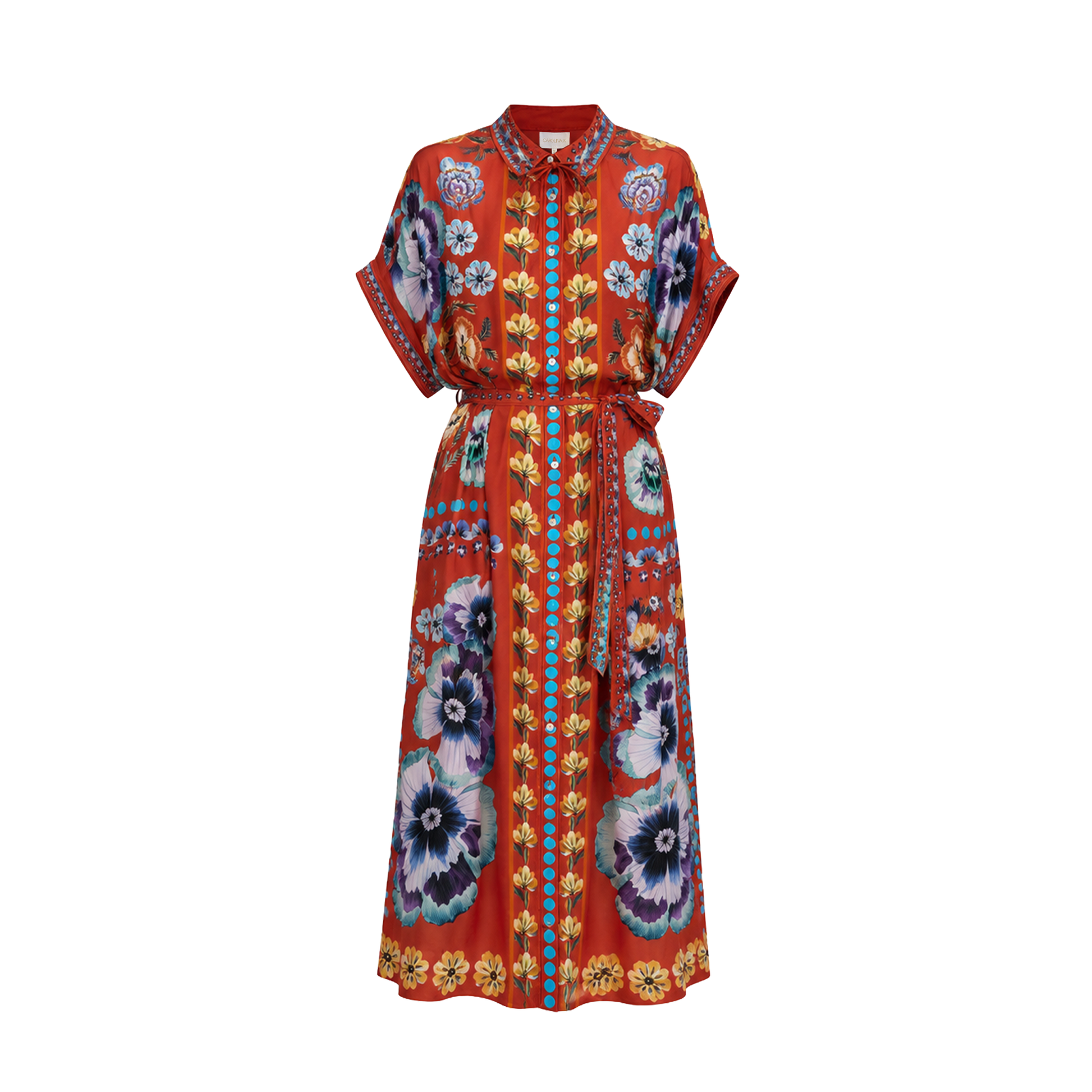 Carolina K Valerie Kaftan in Antique Floral Burnt Orange, front view
