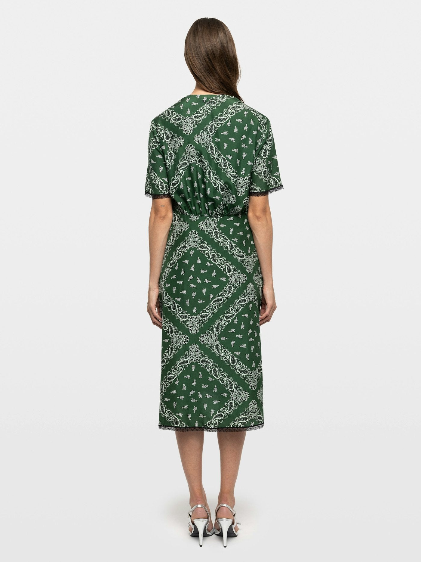 Zadig & Voltaire Reforme Bandana Dress in Meadow green, back view showing wings embroidery