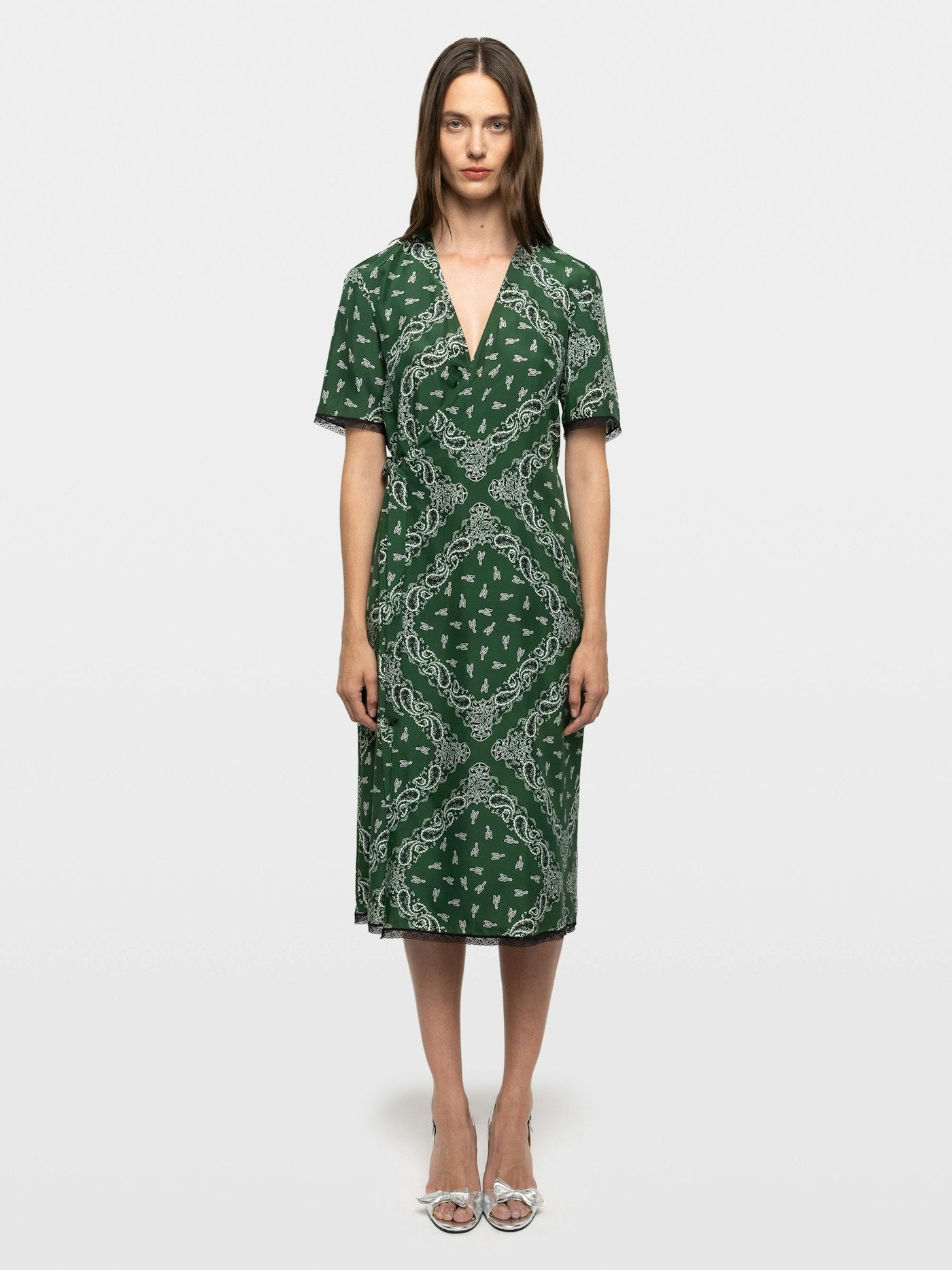 Zadig & Voltaire Reforme Bandana Dress in Meadow green, worn on model, front view
