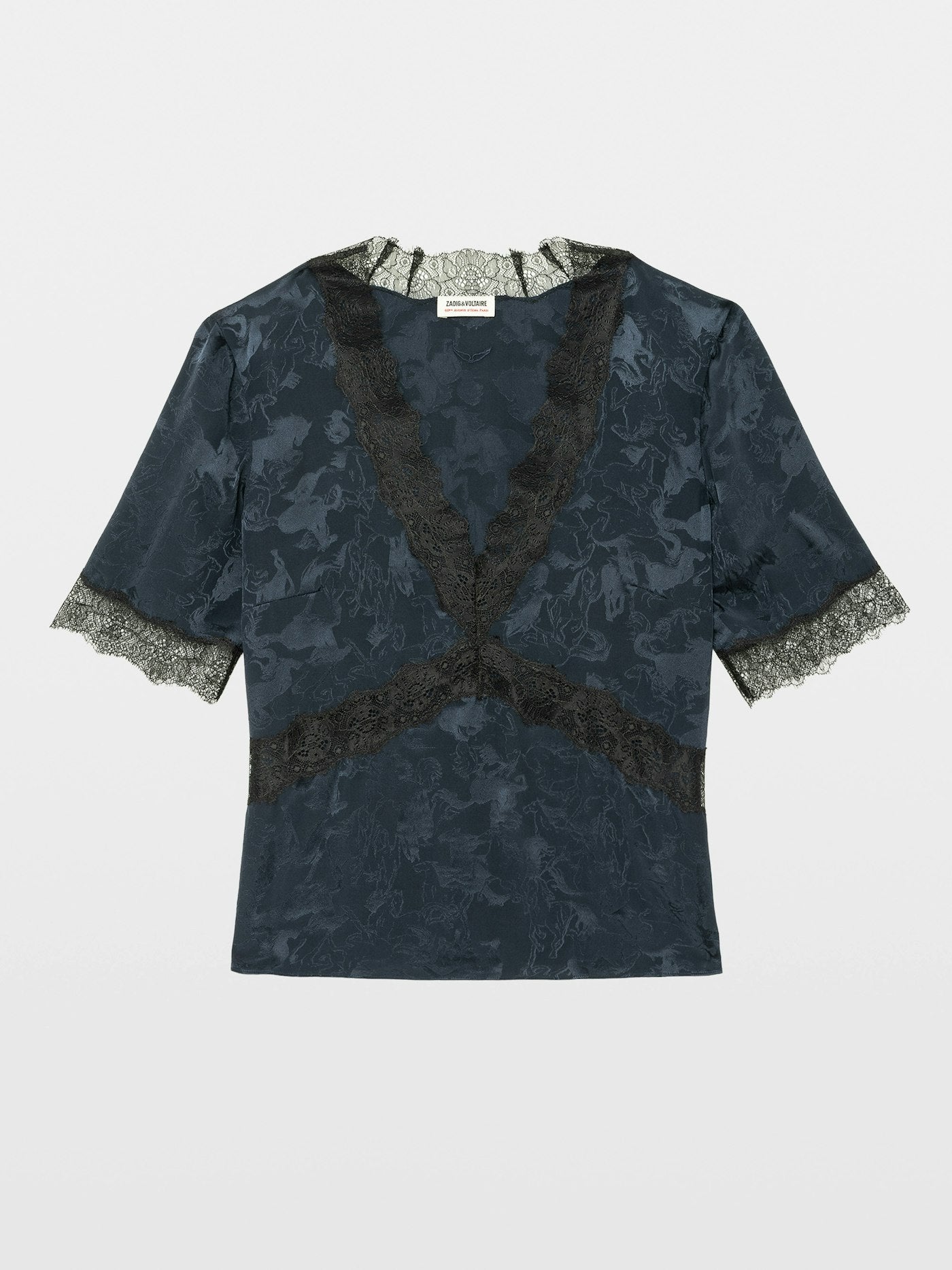 Zadig & Voltaire Tedoxa Horses Top in Encre navy, front product view