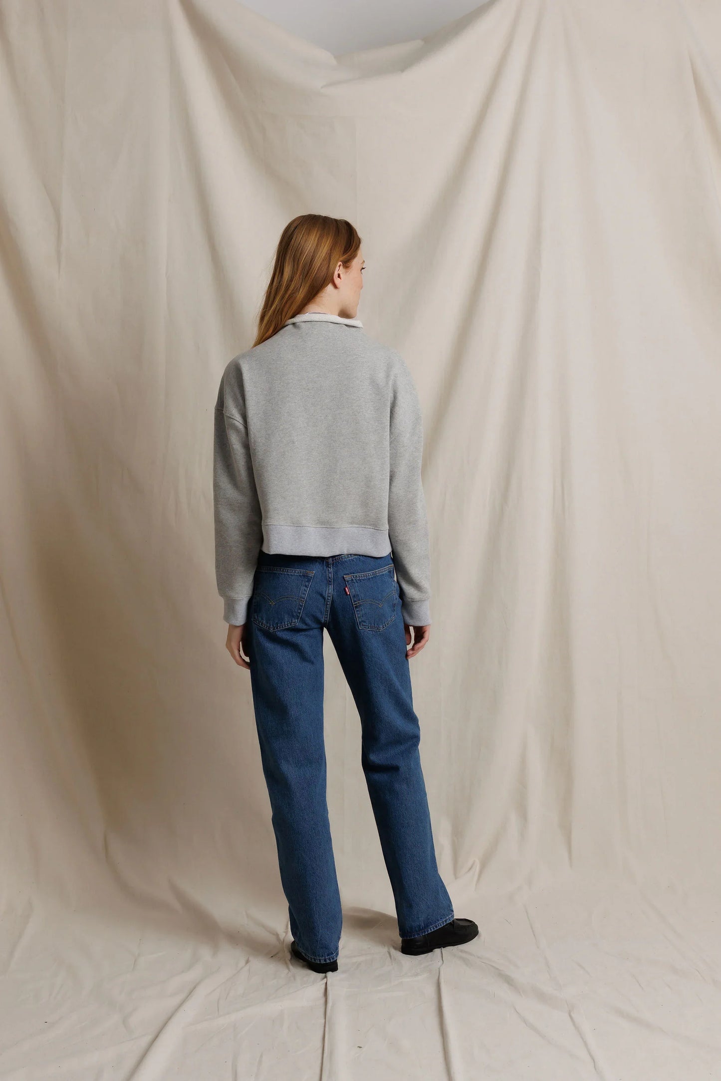 perfectwhitetee Arden french terry sweatshirt in Heather Grey, alternate view on model