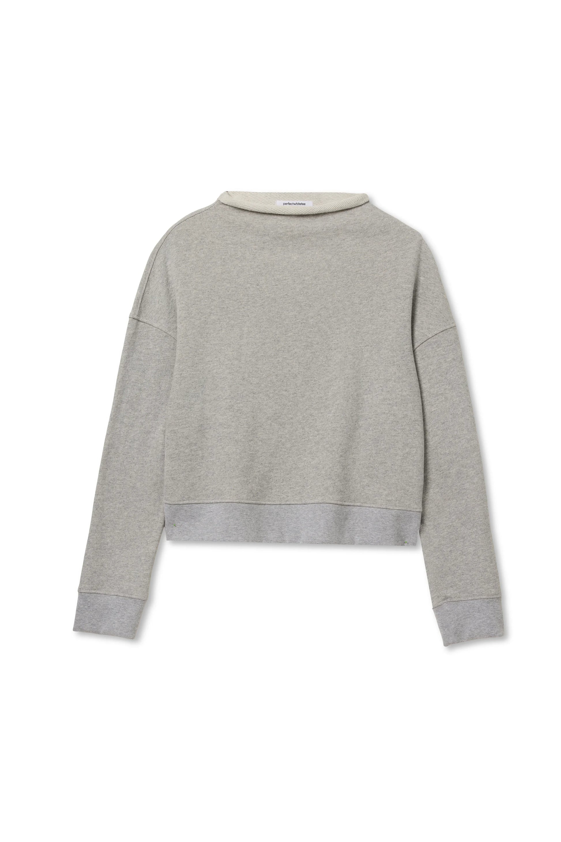 perfectwhitetee Arden sweatshirt in Heather Grey, product view showing the rolled neckline