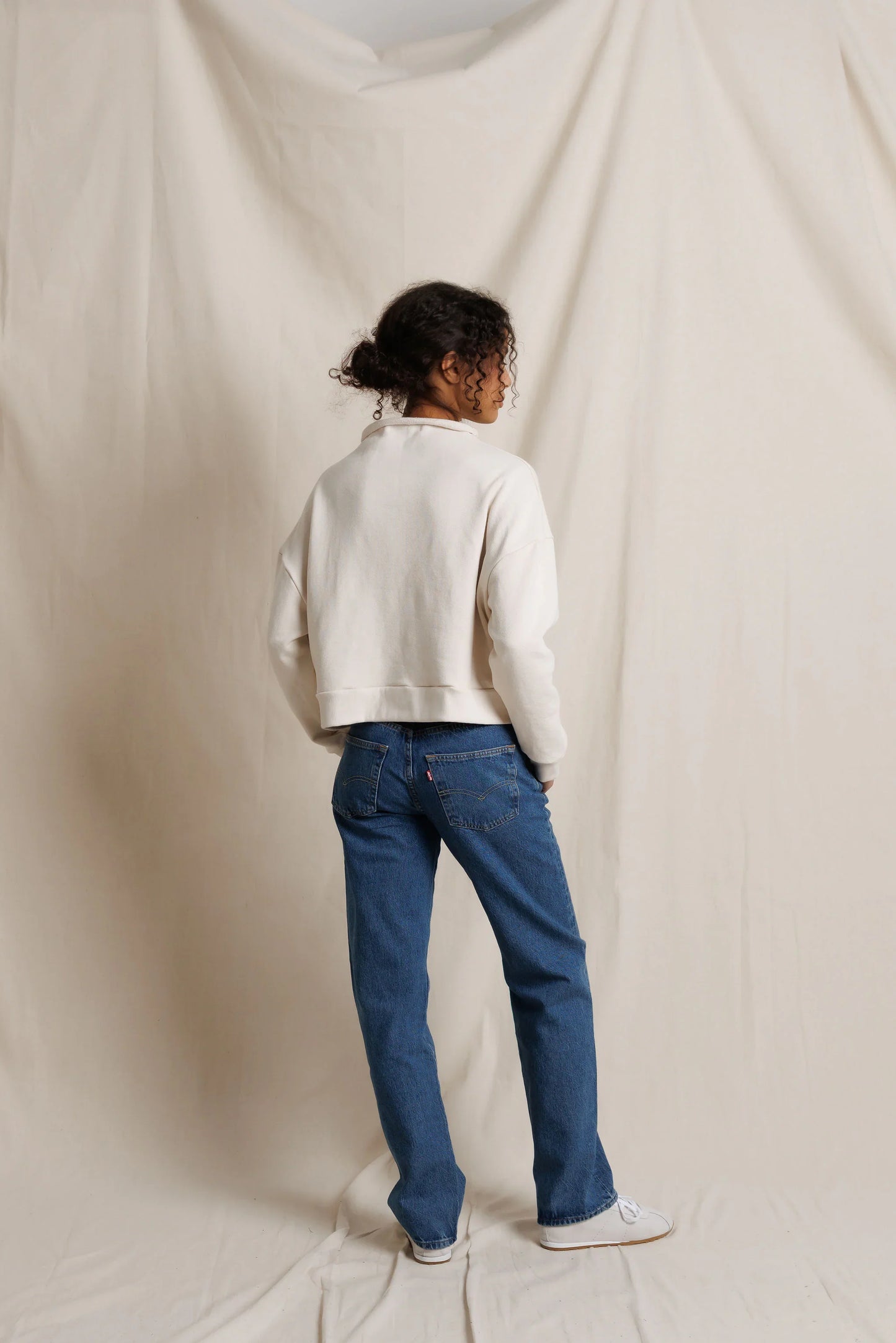 perfectwhitetee Arden french terry sweatshirt in Sugar, alternate view on model