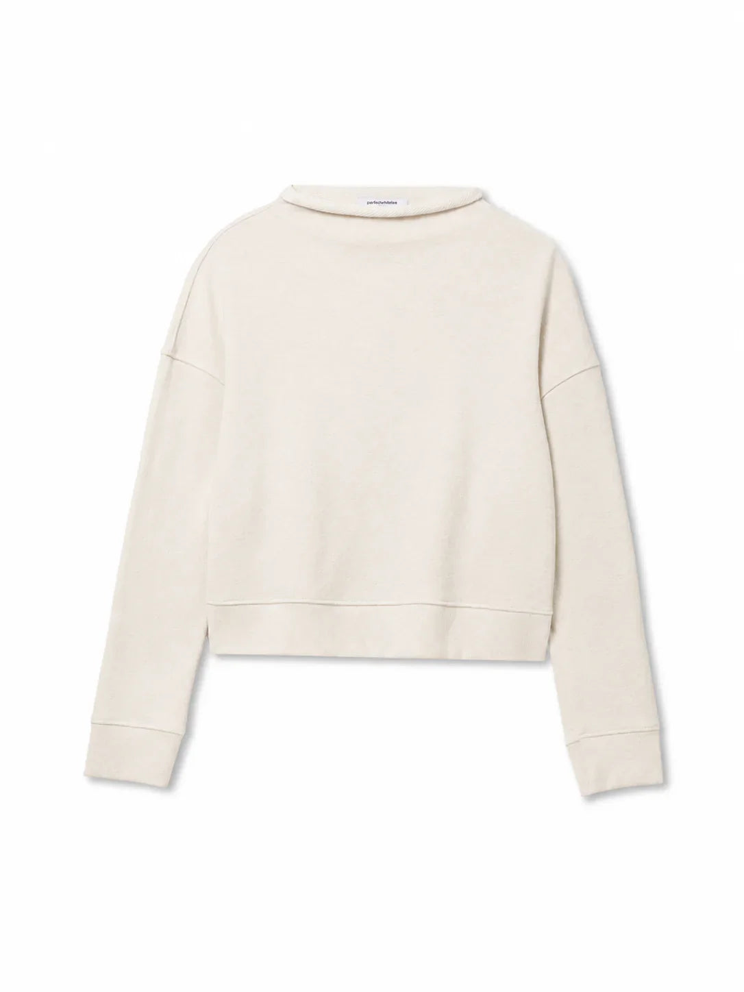 perfectwhitetee Arden sweatshirt in Sugar, product view showing the rolled neckline
