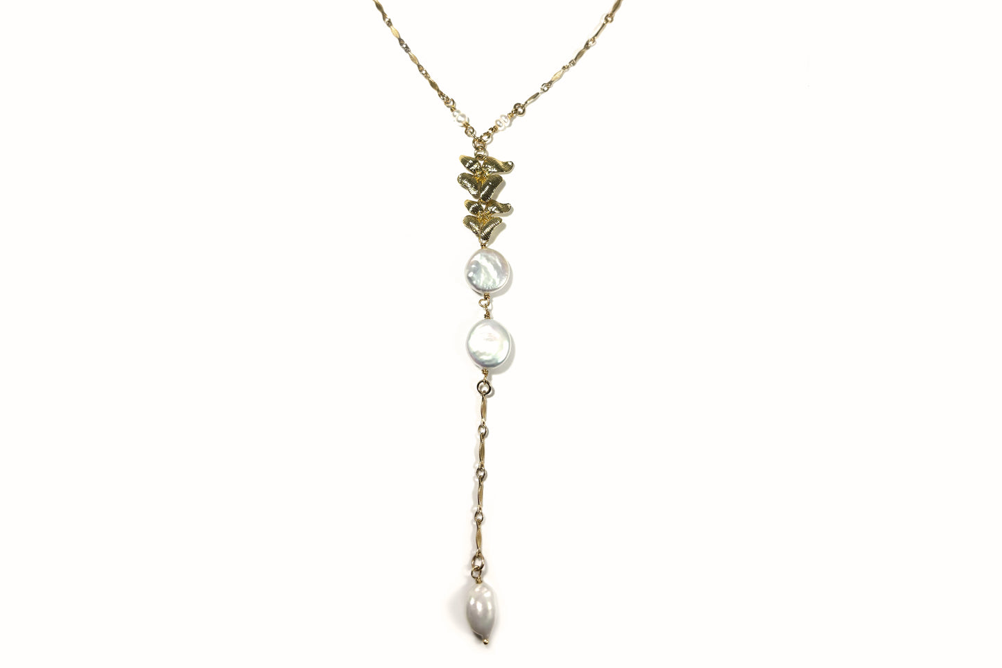 Rachel Nathan Floral Centerpiece & Pearl Coin Y-necklace