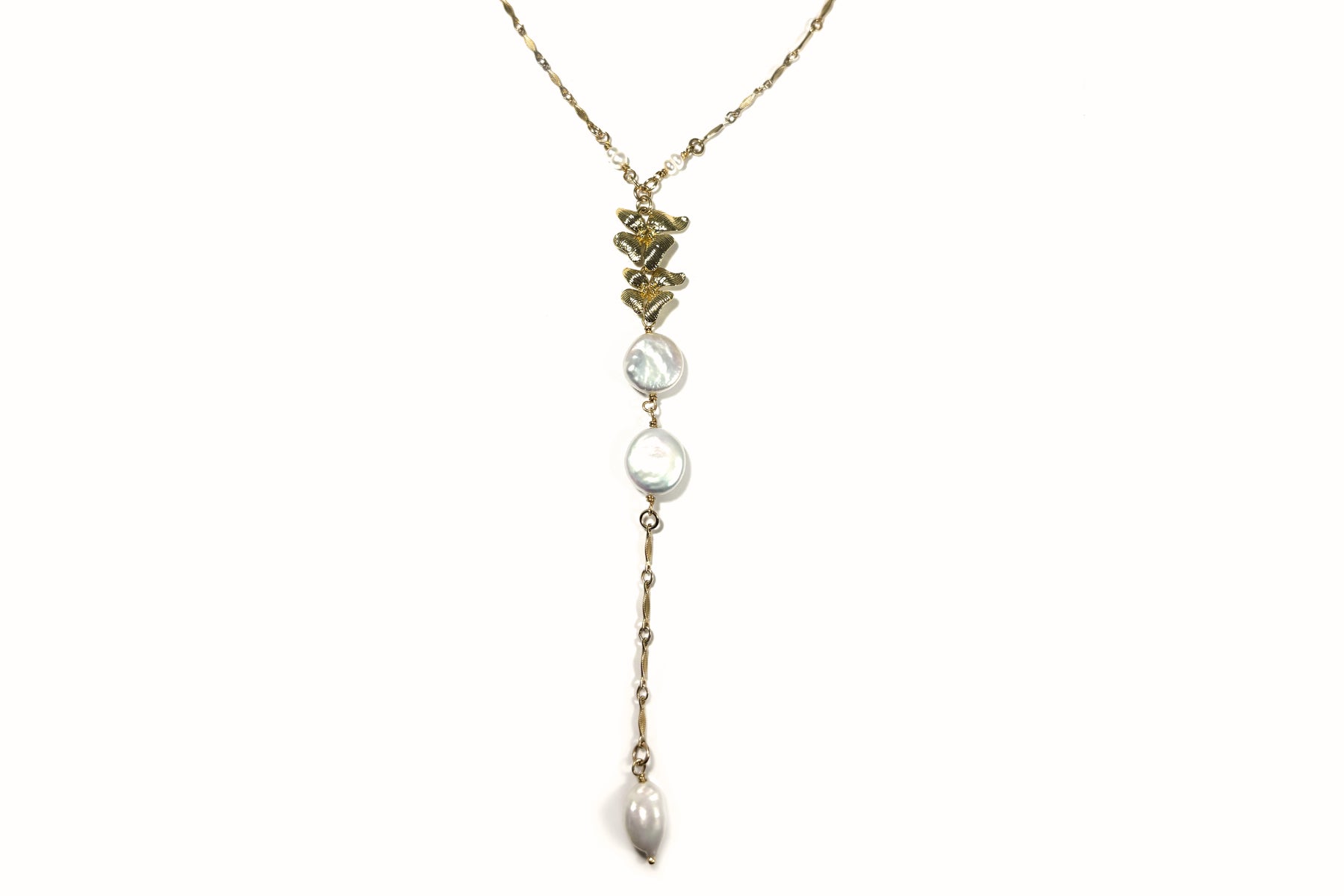Rachel Nathan Floral Centerpiece & Pearl Coin Y-necklace