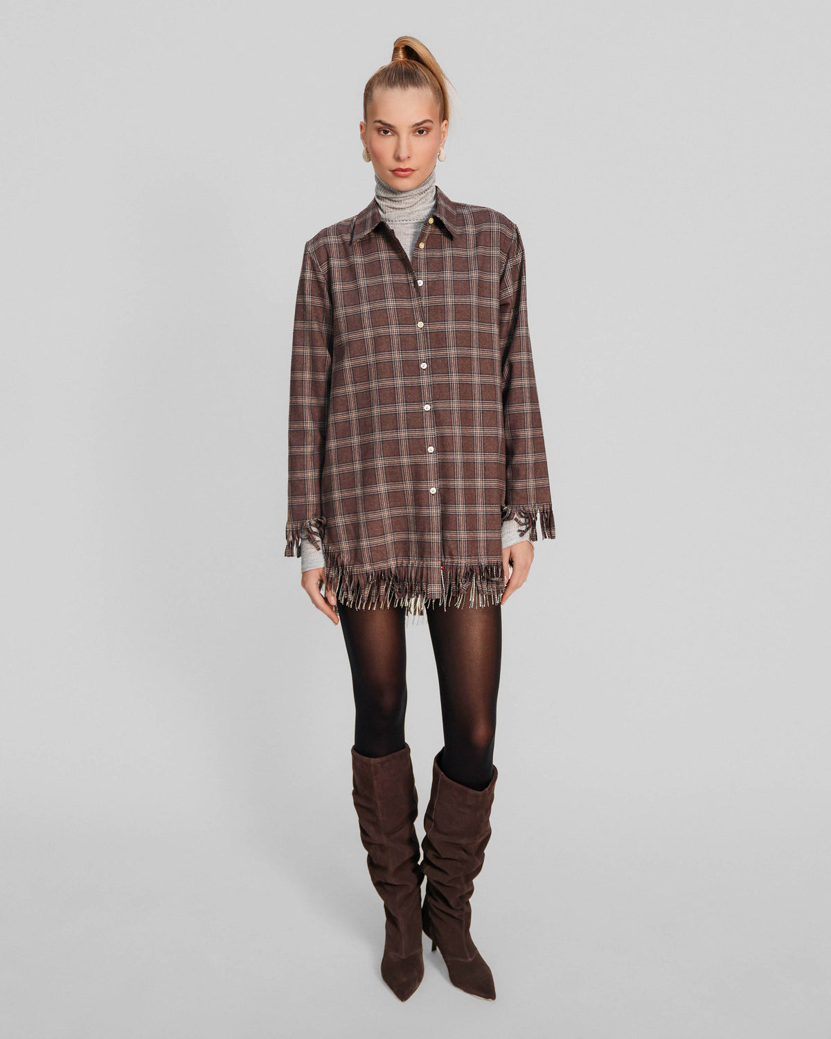 Theo Europa Crystal Fringe Shirtdress in Huckleberry