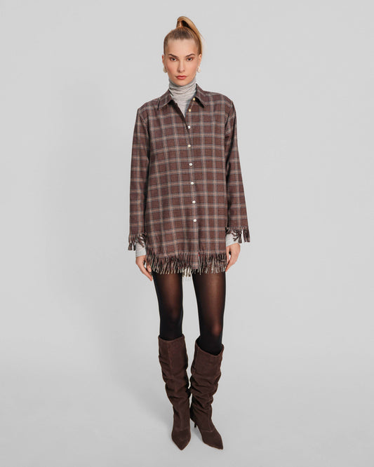 Theo Europa Crystal Fringe Shirtdress in Huckleberry