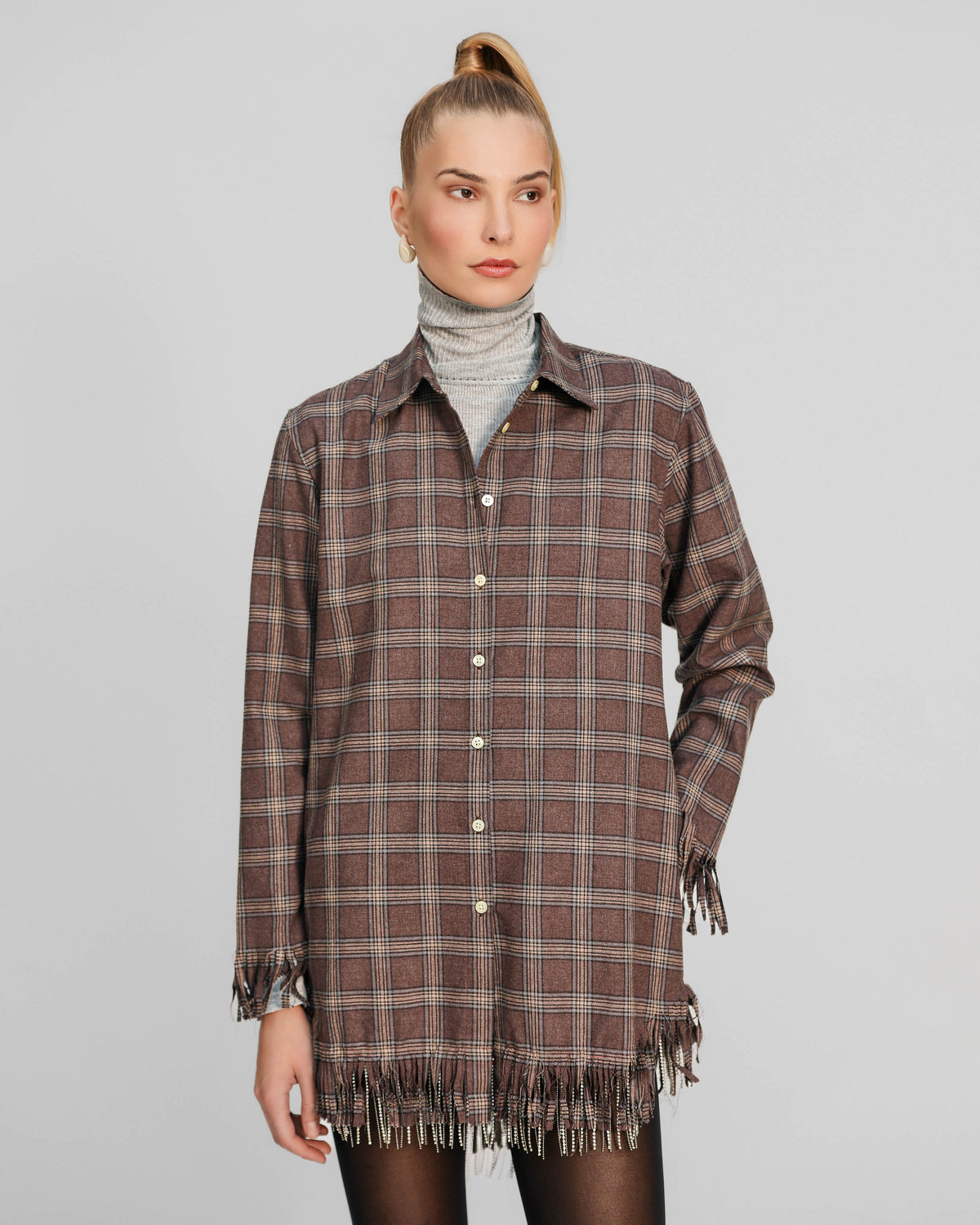 Theo Europa Crystal Fringe Shirtdress in Huckleberry, additional view
