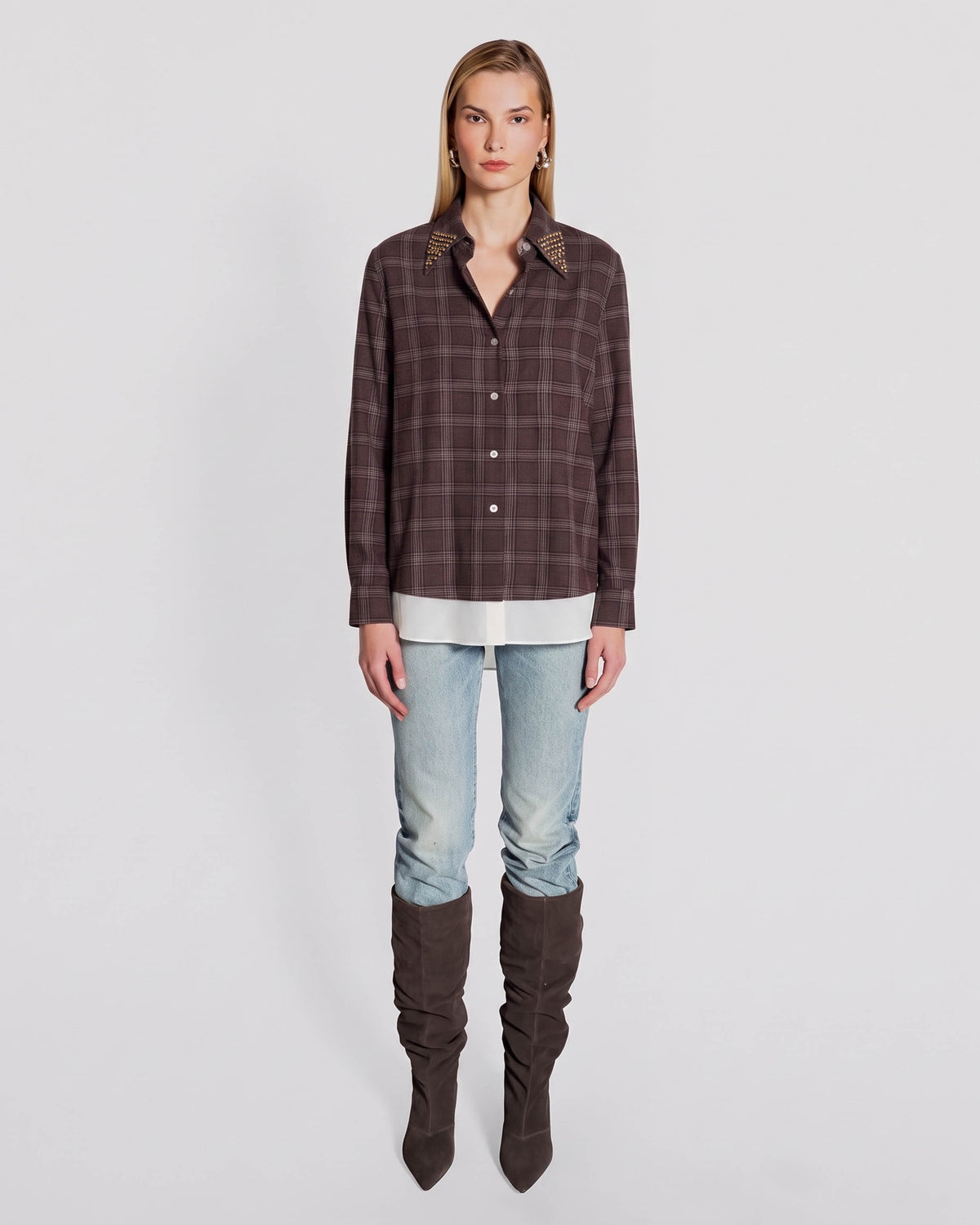 Theo Europa Beaded Collar Shirt in Huckleberry, alternate view