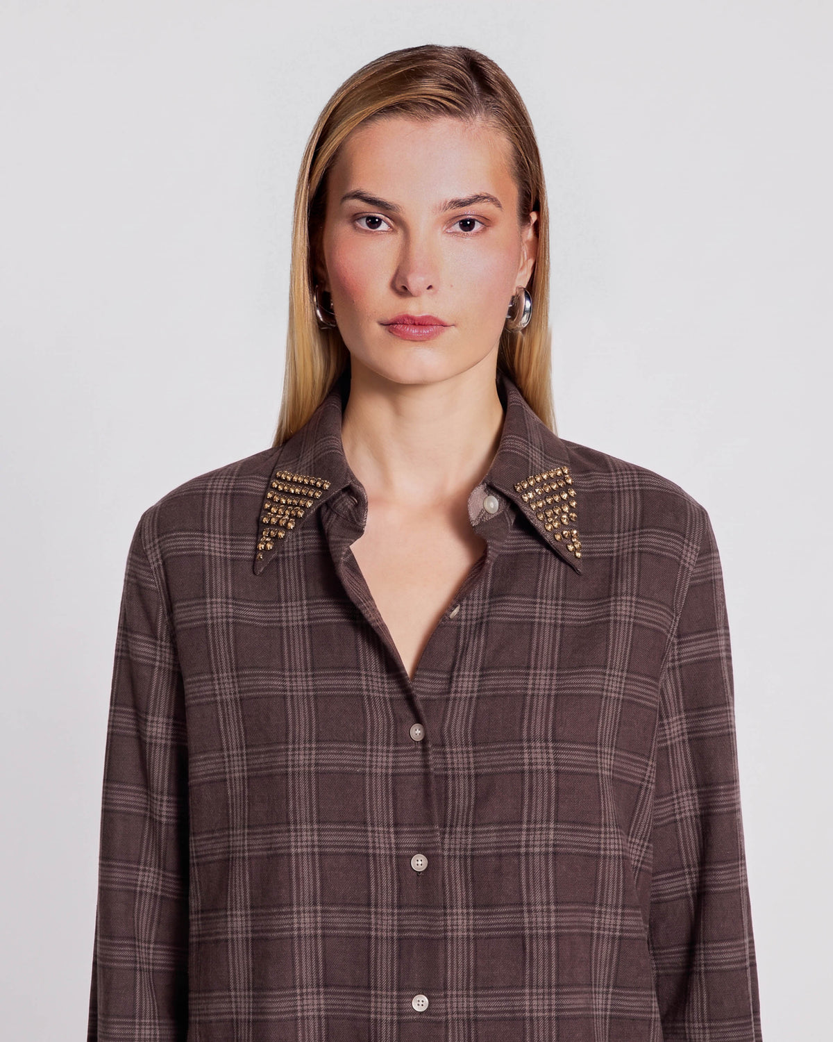 Theo Europa Beaded Collar Shirt in Huckleberry