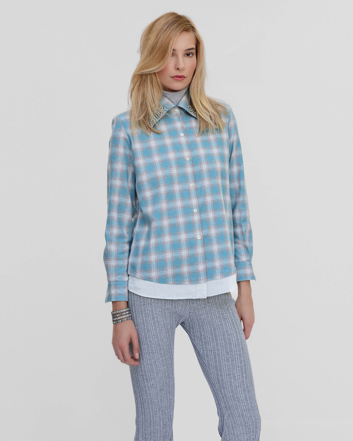 Theo Europa Beaded Collar Shirt in Stillwater