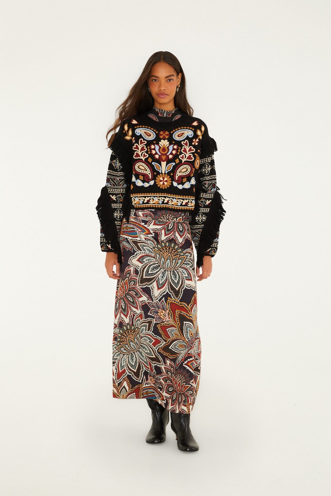 Farm Rio Love Paisley Fringe Sweater