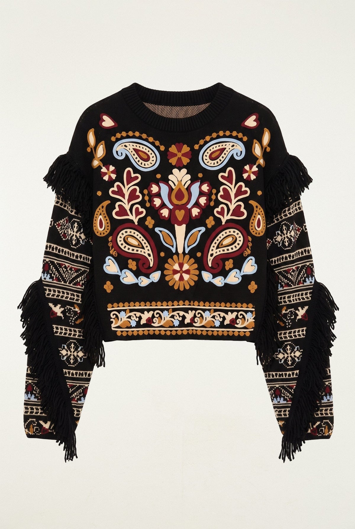 Farm Rio Love Paisley Fringe Sweater