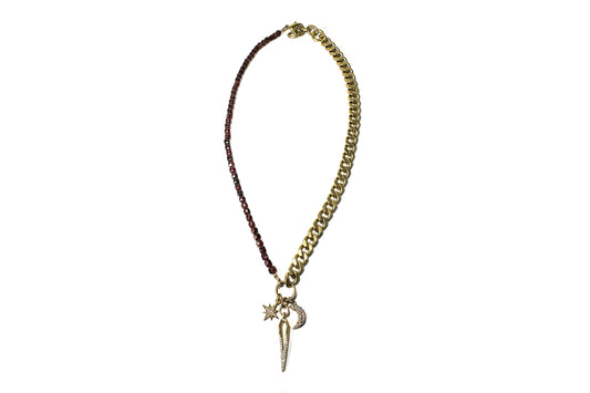 Rachel Nathan Garnet & Celestial Charms necklace, alternate full view