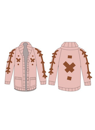GOGO Short Iron Brand Cardigan Peach Tea/Leather