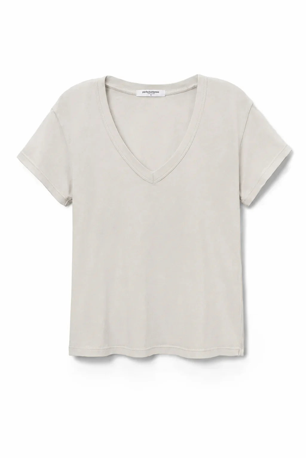perfectwhitetee Hendrix boxy v neck tee in Whitecap Grey, product view
