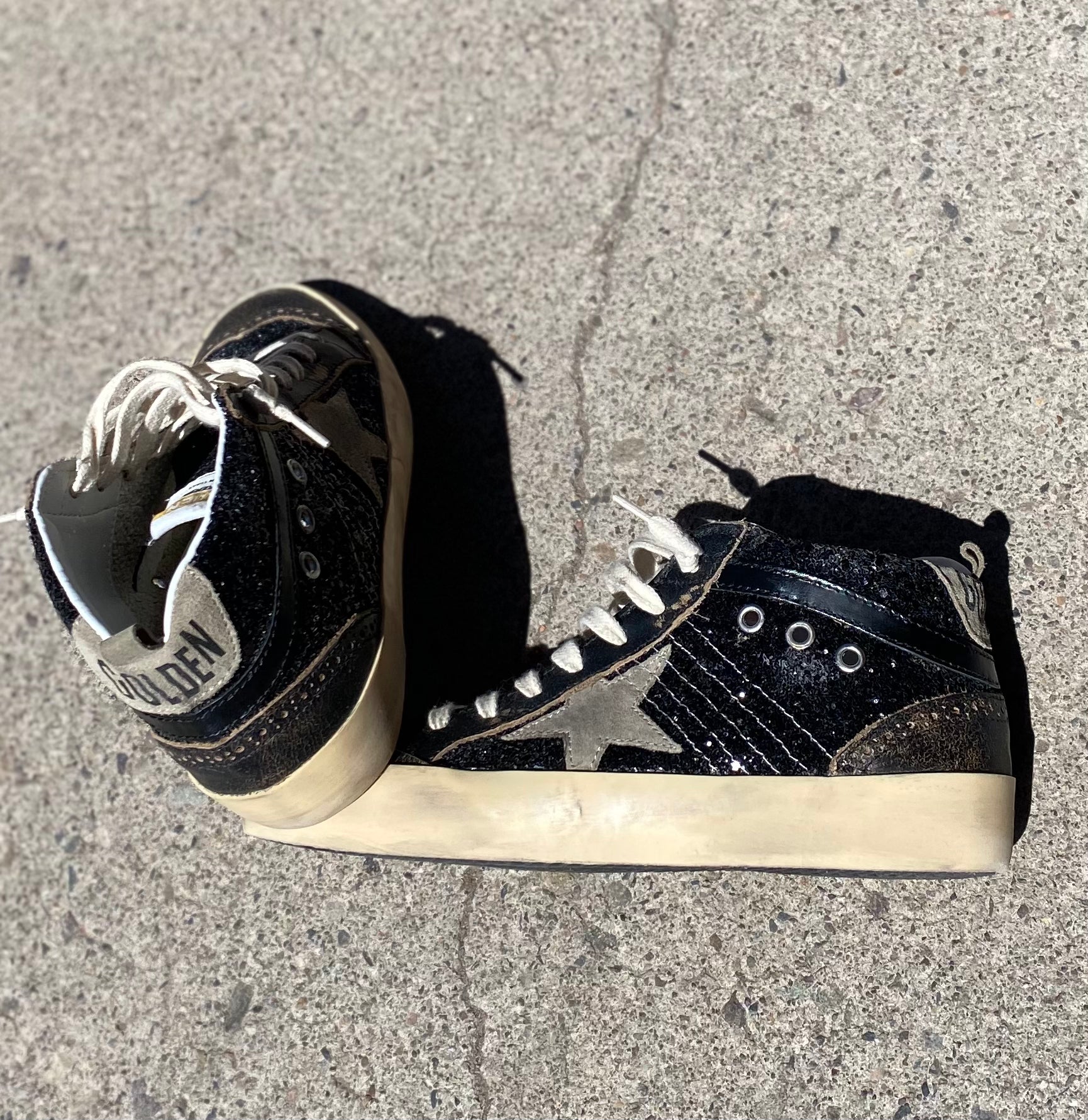 Golden goose mid star best sale black glitter