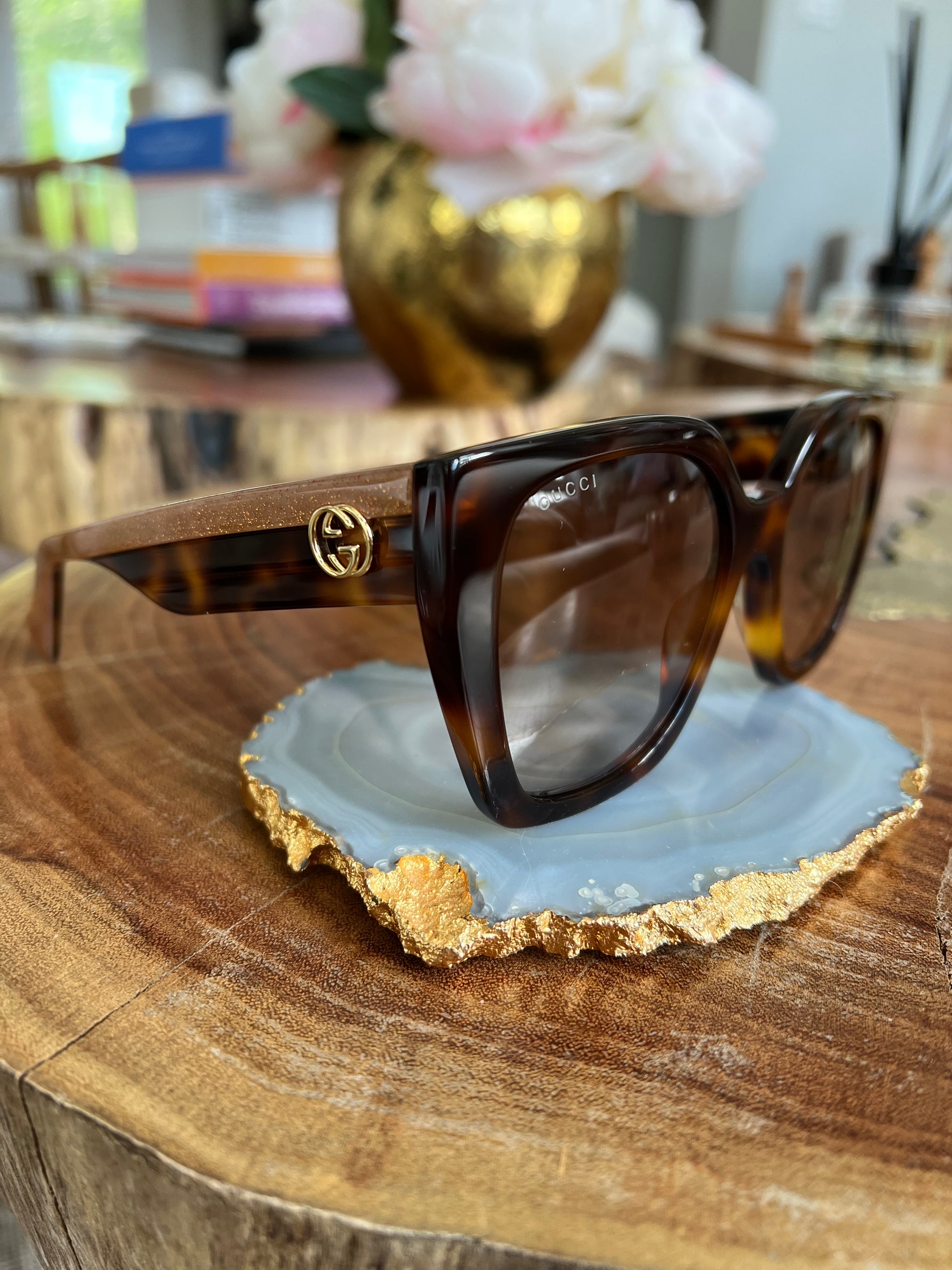 GG Tort Gold Glitter Arm Sunglasses Two Skirts