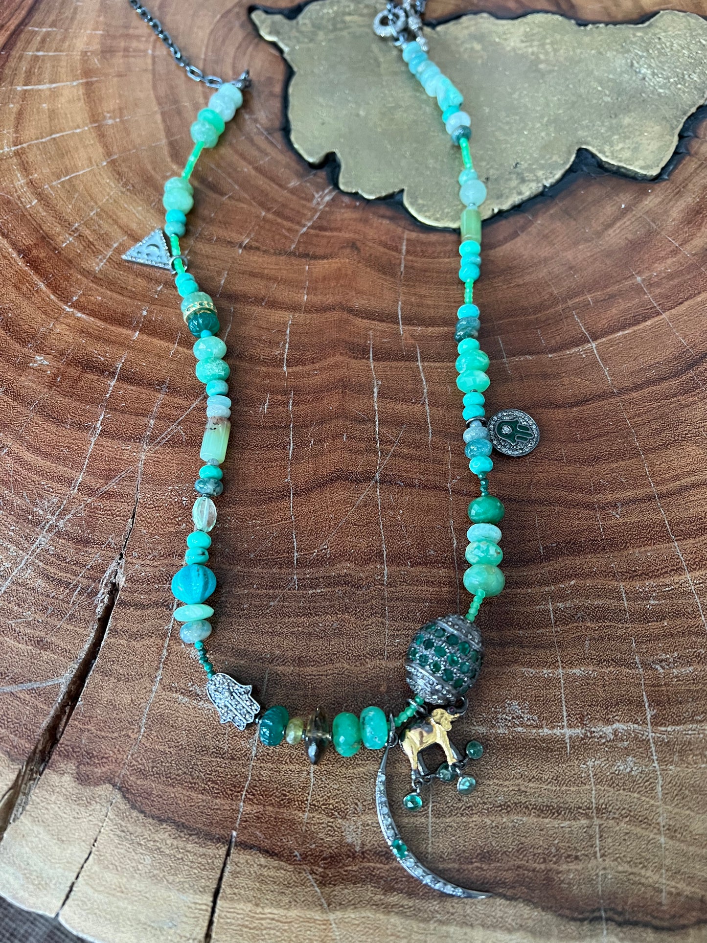 Patricia Arango Chrysoprase Bead and Elephant Necklace