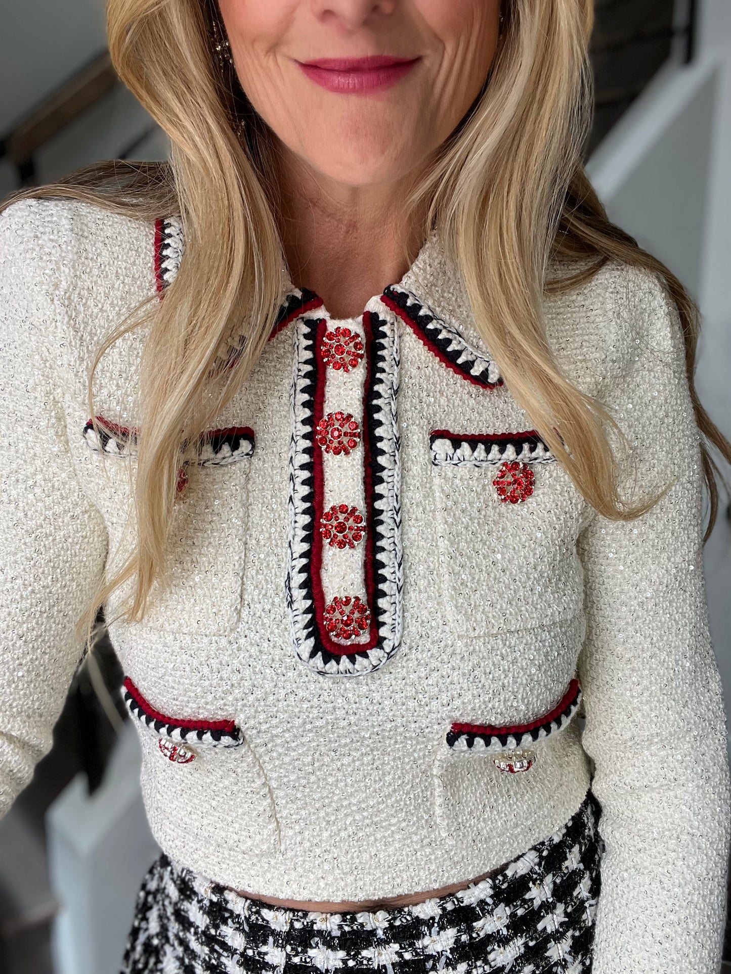 self-portrait Cropped Sequin Sweater
