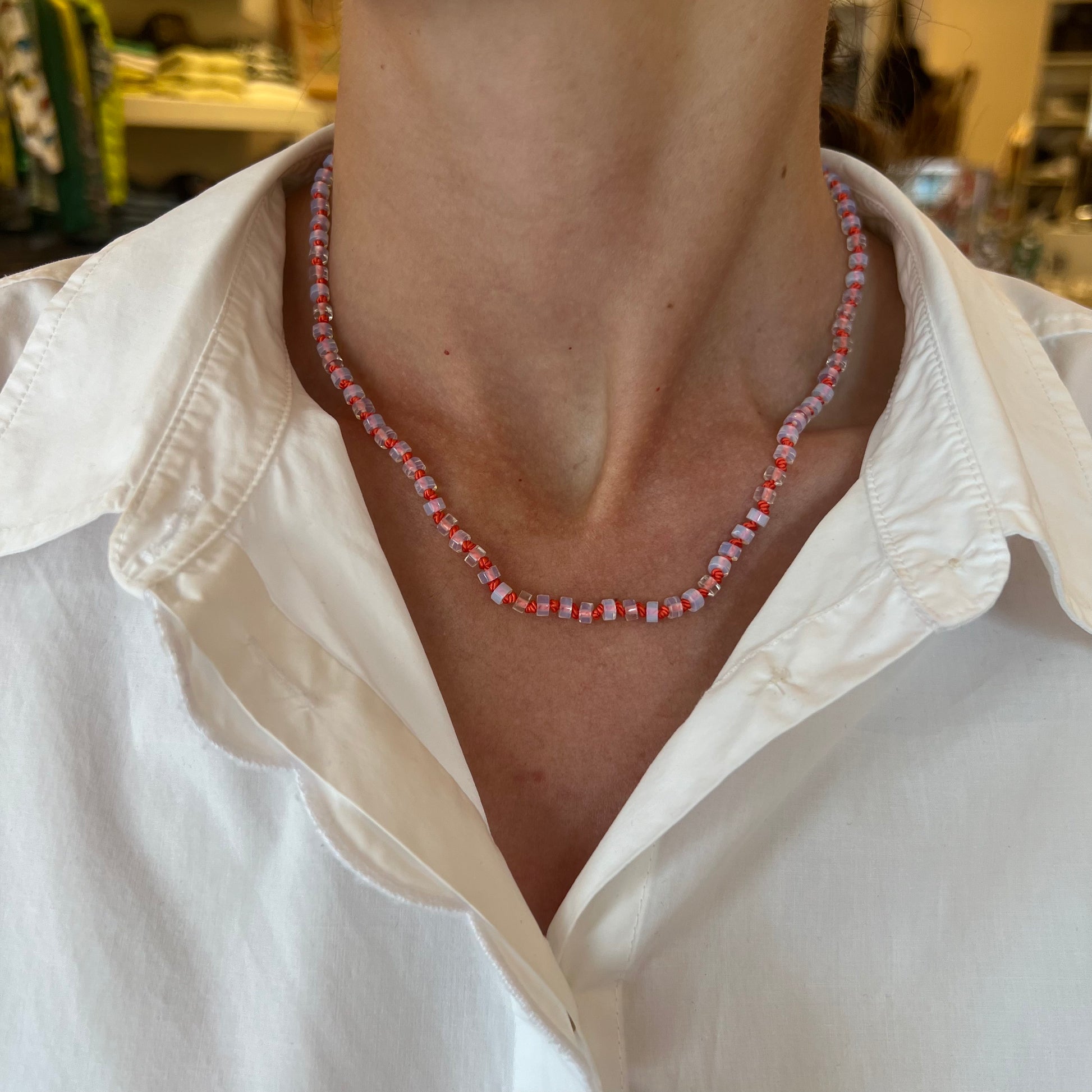Pink and White Beaded Necklace