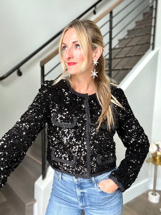 self-portrait Sequin Cropped Jacket