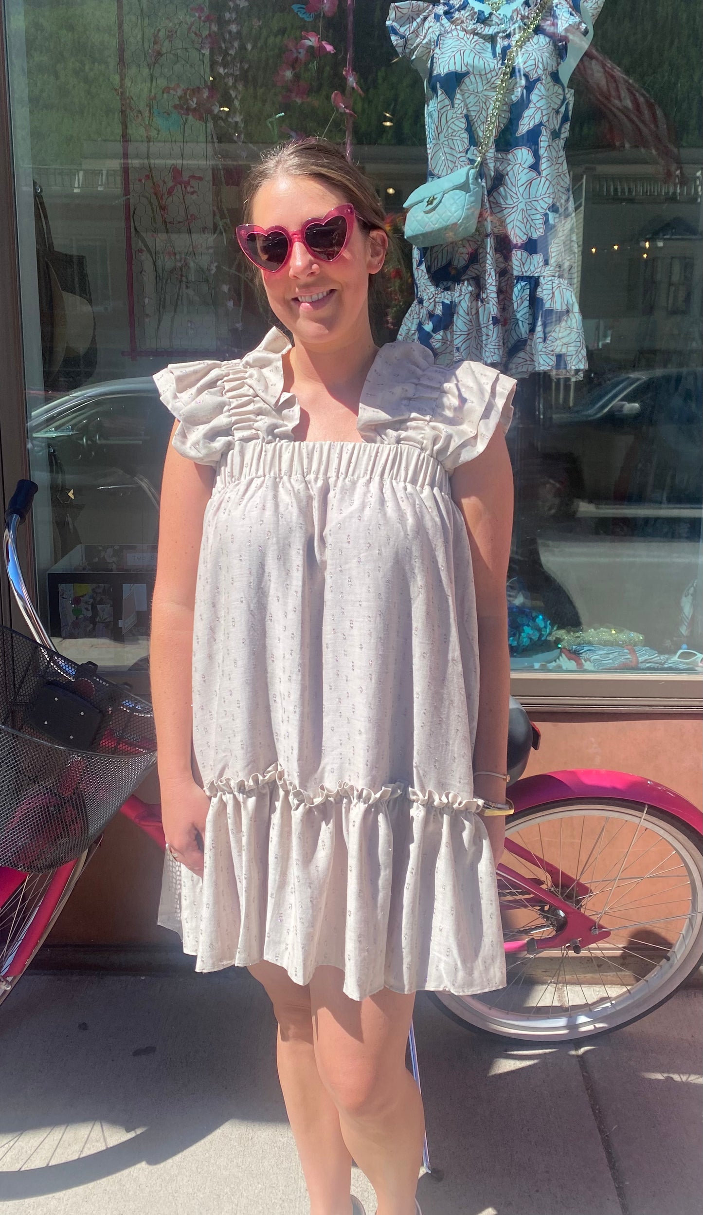 Inclan Beige Metallic Tangley Dress