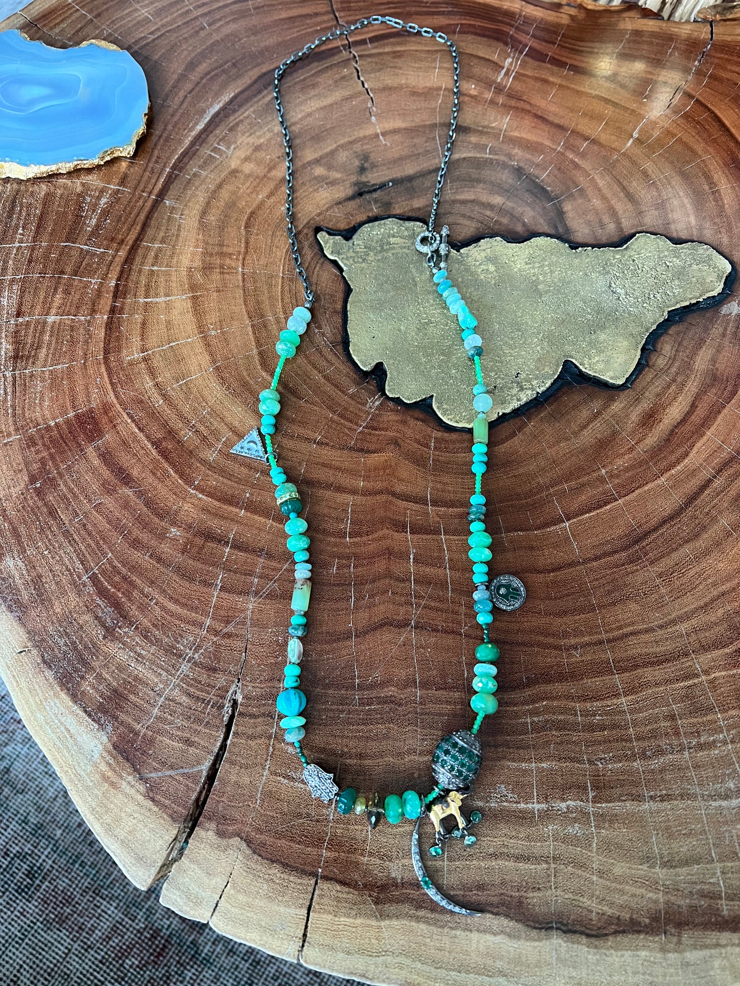 Patricia Arango Chrysoprase Bead and Elephant Necklace