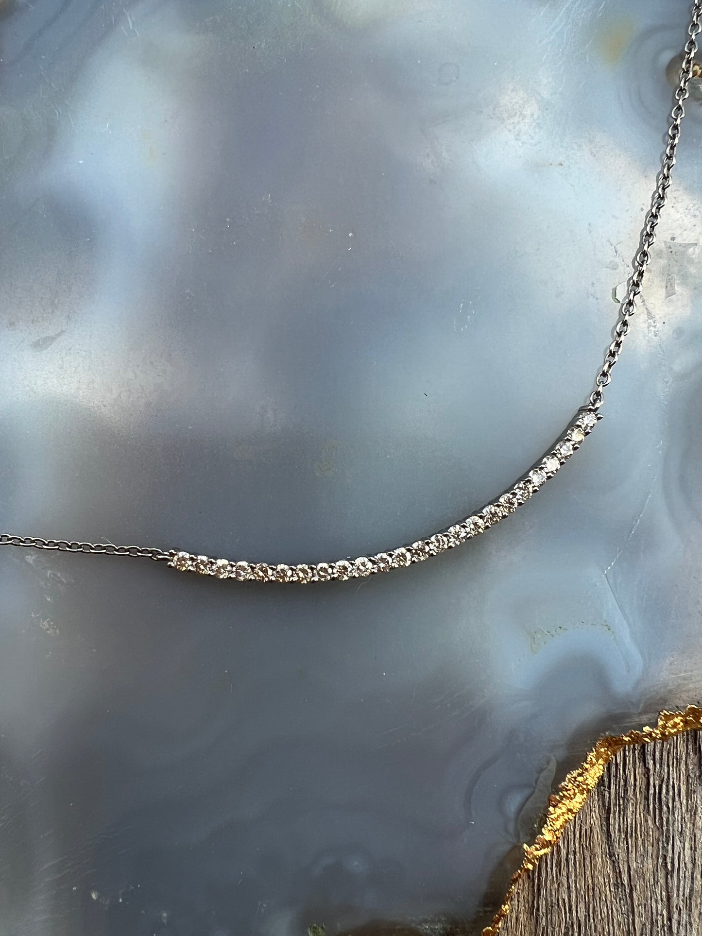 Vintage La Rose SS Diamond Curve Bar Necklace