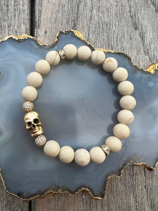 Ruby & Violet Riverstone Brass Skull Bracelet