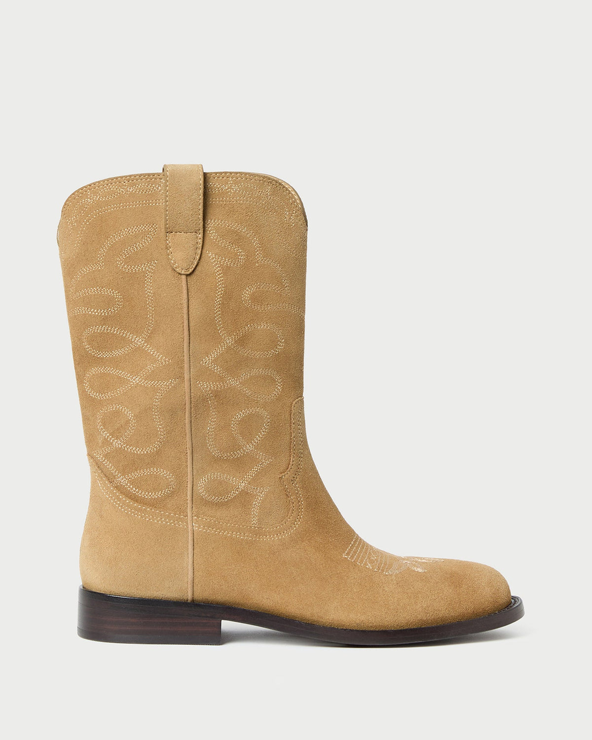 Loeffler Randall Jett Western Calf Boot in Sand suede, full product view