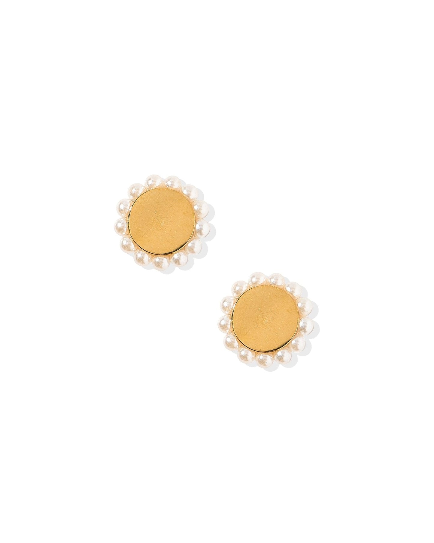 Linny Co Screwback Stud Earrings in Alice Pearl, shown worn on the ear