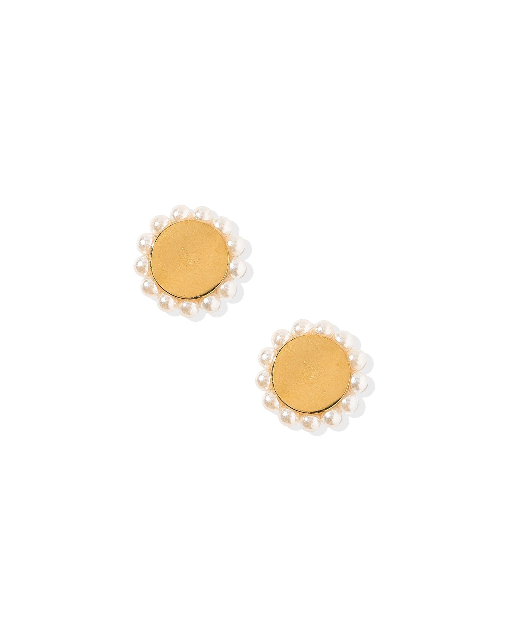 Linny Co Screwback Stud Earrings in Alice Pearl, shown worn on the ear