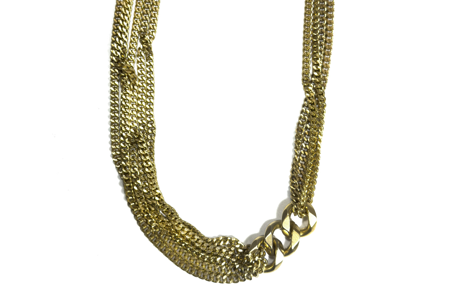 Rachel Nathan The Link: For Play necklace, full front view of the solid brass Perfect Curb chain with sculpted links
