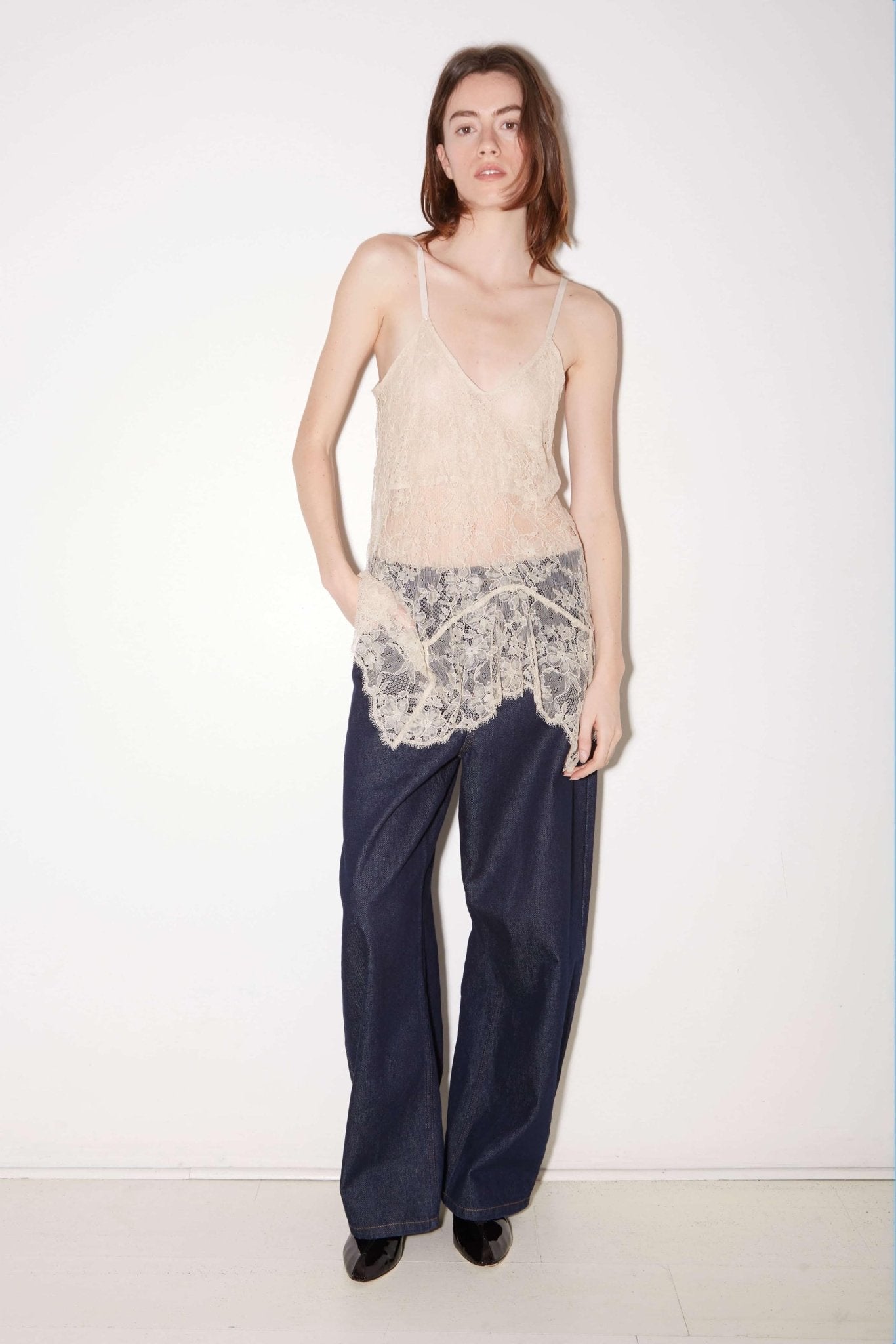 Roseanna Latte Top in Chalk, alternate view on model